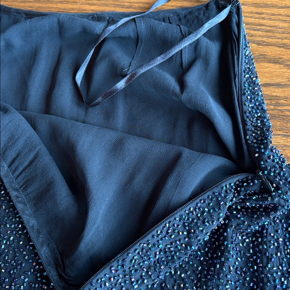 Vintage beaded black silk lined A line skirt EUC - Picture 3 of 5